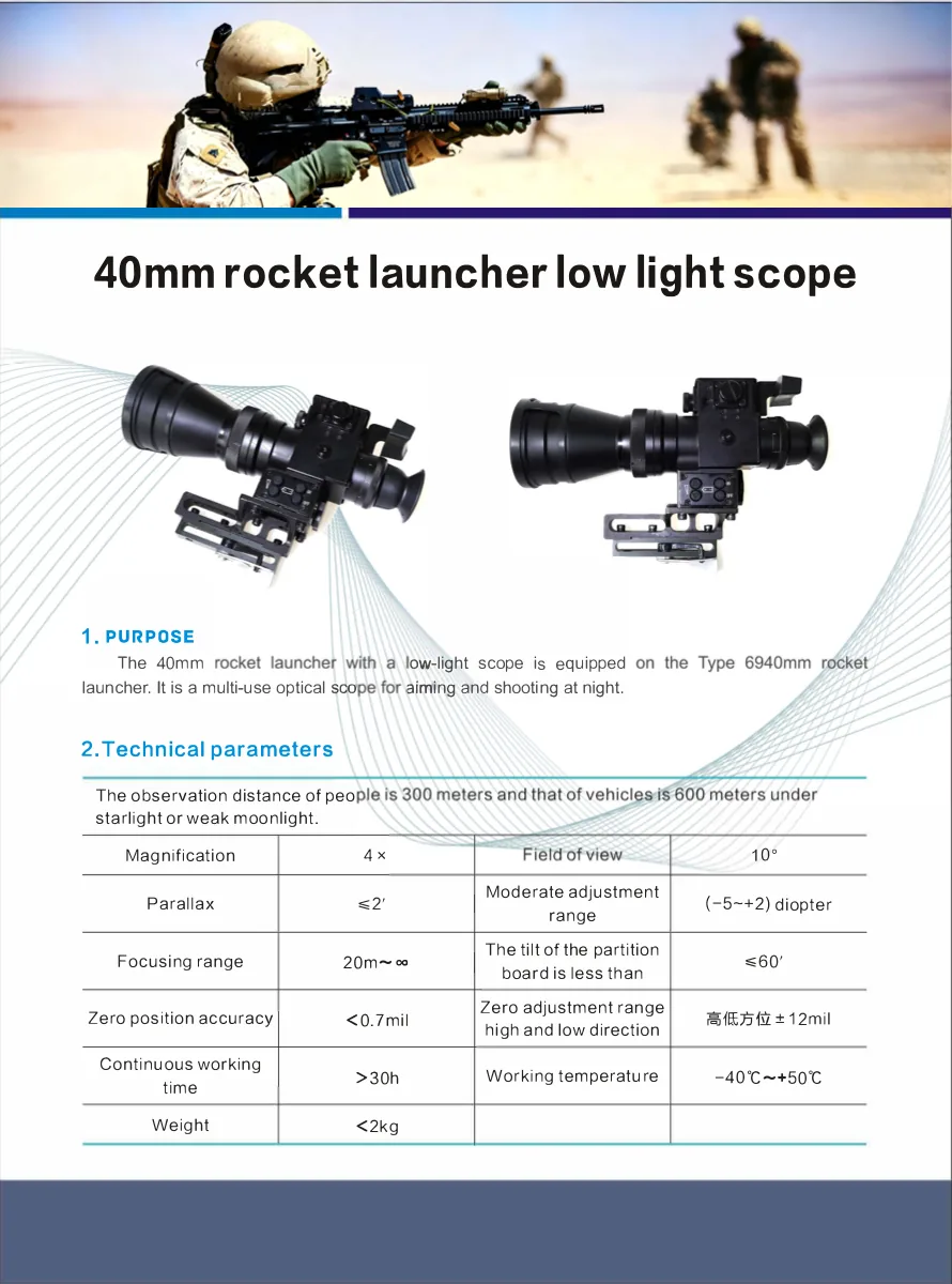40mm rocket launcher low light scope